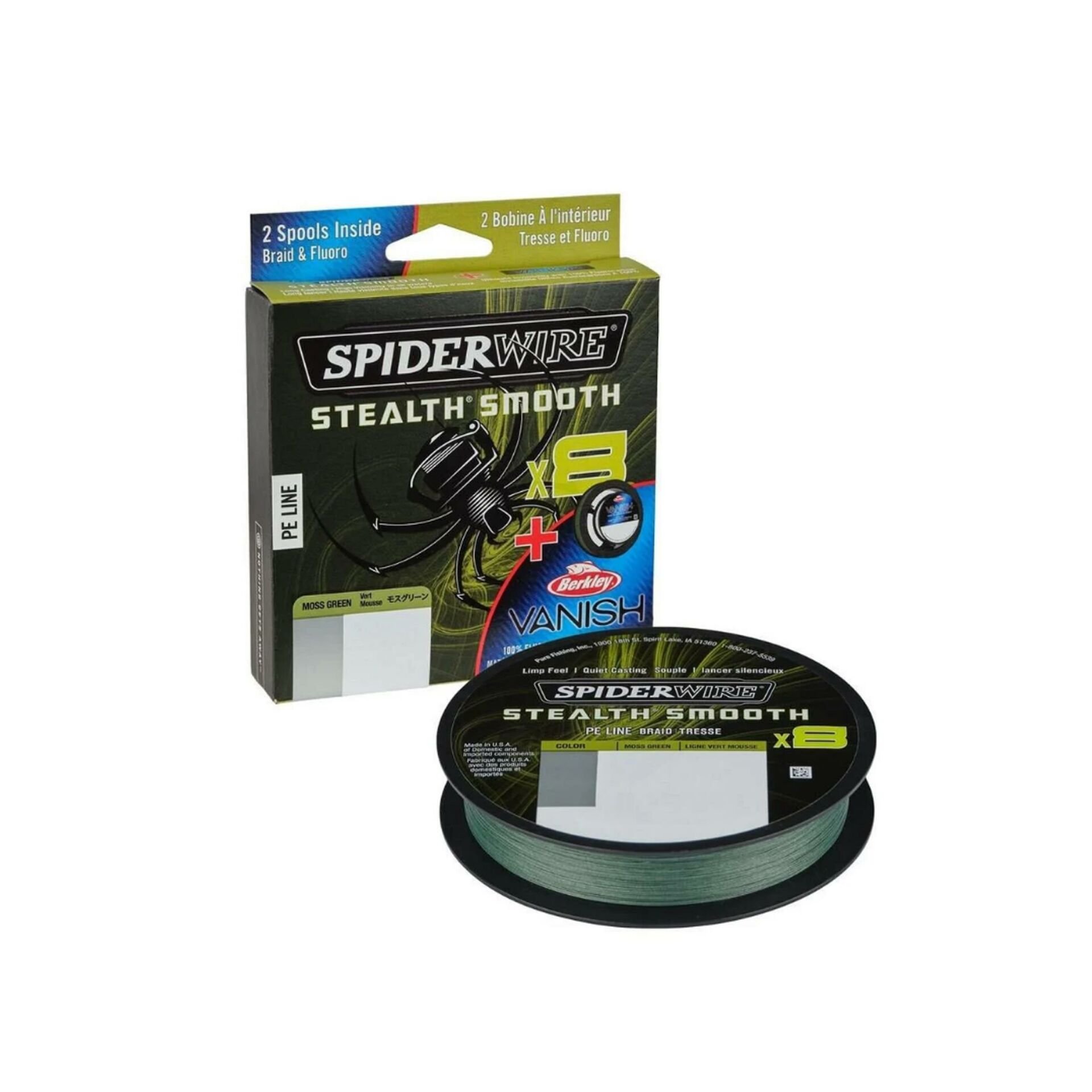 Spider Wire 8 Braid & Fluorocarbon Duo Spool System 150 & 50m Moss Green/Clear 0,11 & 0.32mm