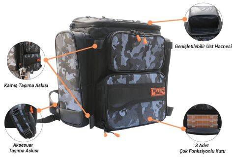 Fujin Black Camo BackPack - Balıkçı Sırt Çantası