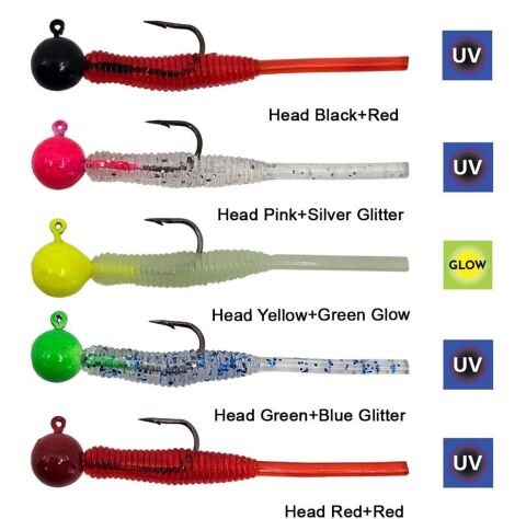 Kendo Hook Worm Jighead+Lrf Silikonu 2gr+4.5cm 5 Adet Head Green+Blue Glitter