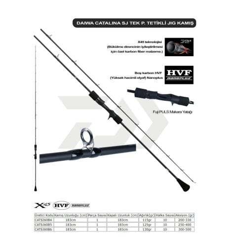 Daiwa Catalina SJ 1.83M, 250-400GR, Tek P. Tetikli Jig Kamış