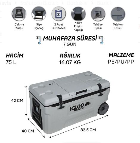 IGLOO CoreMAX 75 Tekerlekli Buzluk 75 Litre