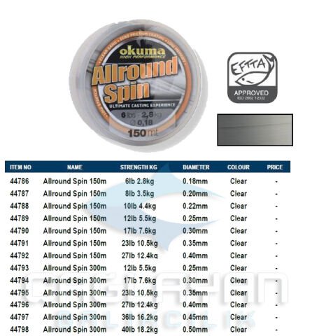 Okuma Allround Spin 300 mt 17,00 lb 7,6 kg 0,30 mm Brown Misina