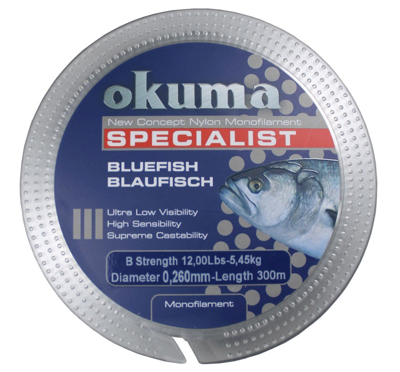 Okuma Bluefish 300 mt 20,00 lb 9,09 kg 0,34 mm Clear Misina