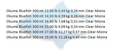 Okuma Bluefish 300 mt 20,00 lb 9,09 kg 0,34 mm Clear Misina