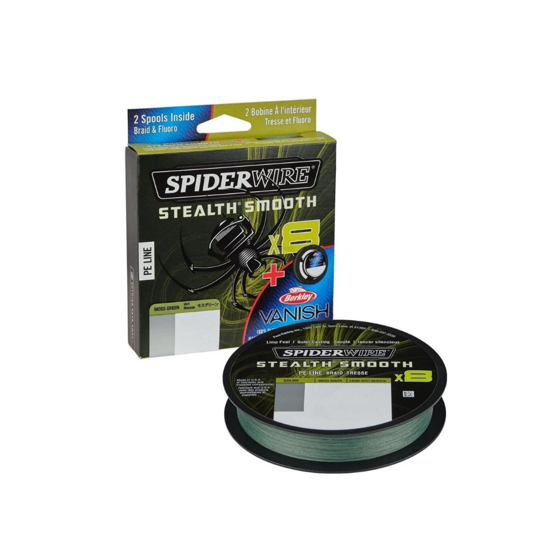 Spider Wire 8 Braid & Fluorocarbon Duo Spool System 150 & 45m Moss Green/Clear  0,13 & 0.40mm