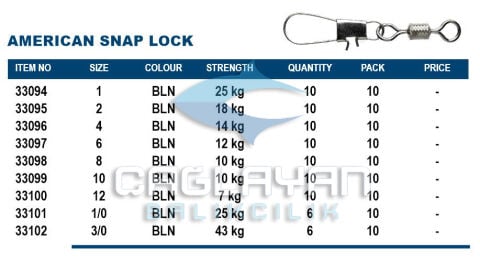 Okuma American Snap Lock Size 10 Adet 3/0 Numara 6 Adet